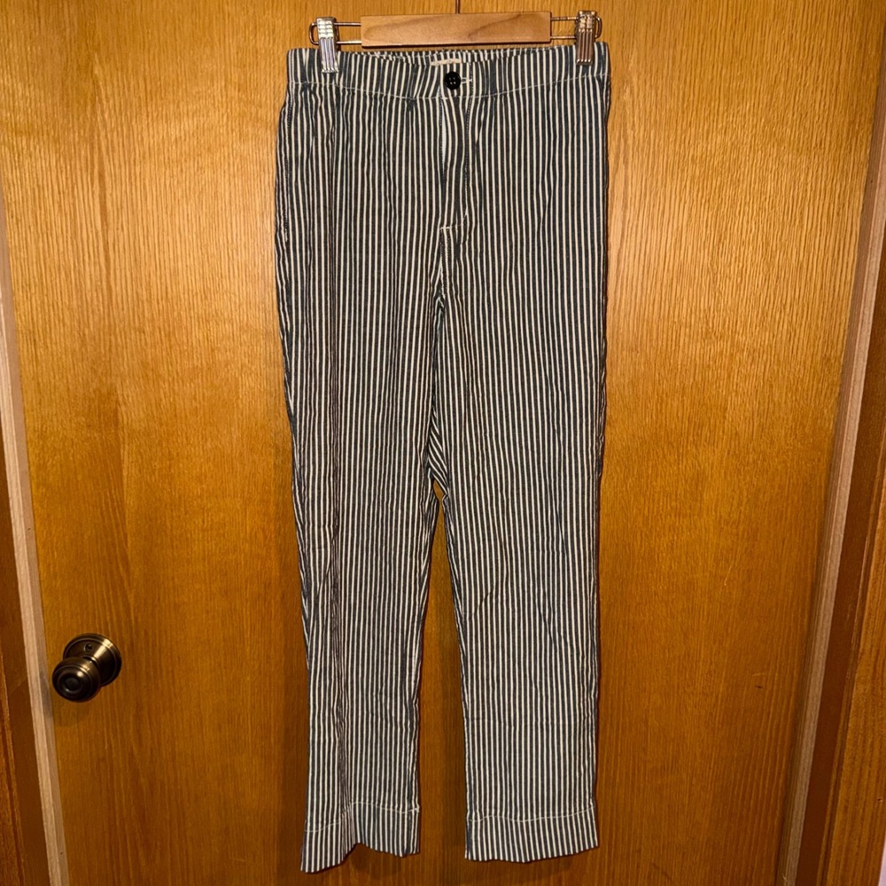John Galt Pants Women OS Grey White Striped Straight Leg Elastic Waist Trouser